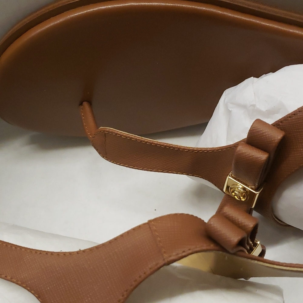 Nitb Michael Kors leather luggage brown MK Logo sandal - Picture 6 of 7